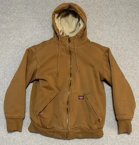 Wrangler Workwear Men’s Size S Brown Sherpa Lined Full Zip Hooded Logo Jacket - Picture 1 of 11