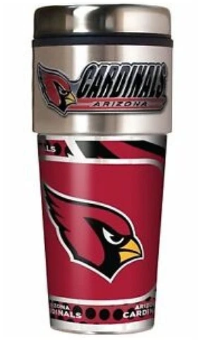 Arizona Cardinals Coffee Mug Travel Tumbler Cup NFL Metallic Logo w/ Emblem Cover