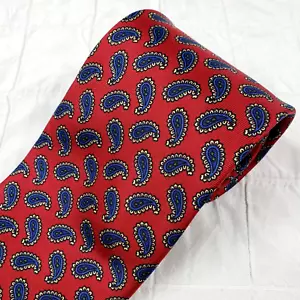 BROOKS BROTHERS Blood Red 100% Silk Tie Necktie Blue Paisley Print USA - Picture 1 of 8
