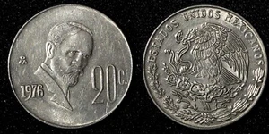 Mexico Copper-Nickel 1976 Mo 20 Centavos KM# 442 (27 851) - Picture 1 of 3