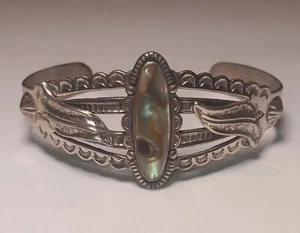 Vintage Navajo Bell Trading Post Sterling Silver And Abalone Cuff Bracelet - Picture 1 of 6