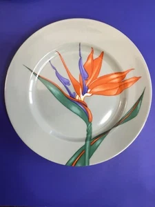 FITZ AND FLOYD GRAUE DESSERTTELLER "PARADIESVÖGEL" MIT GRÜN, LILA & ORANGE - Bild 1 von 8
