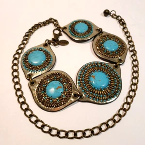 Chicos Cadena Medallón Cinturón Cuentas Concho Imitación Turquesa Boho Suroeste 40" - Imagen 1 de 16