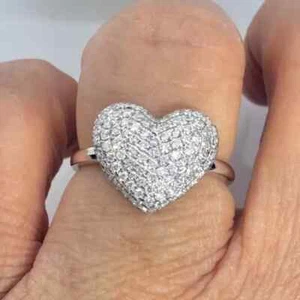 2Ct Round Cut Real Moissanite Heart Cluster Wedding Ring 14K White Gold Plated - Picture 1 of 7