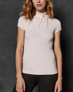 TED BAKER Nicohla pleat frill ruffle ribbon bow high neck t-shirt tee top 2 10 S - Picture 1 of 12
