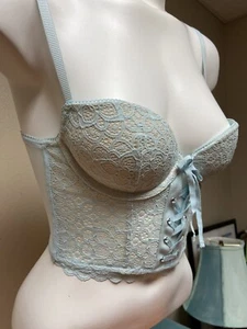 Victoria Secret Padded Demi Buste Bra Size 32C Mint Zipper - Picture 1 of 12