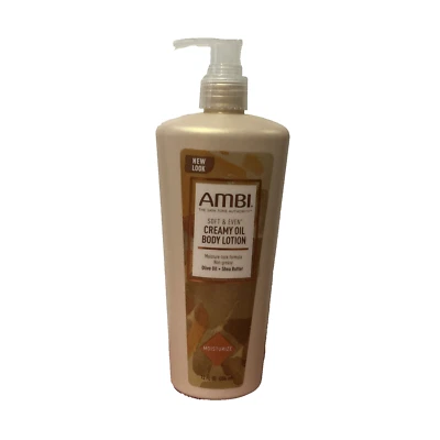 Loção de óleo cremoso Ambi Soft & Even azeite manteiga de karité 12 oz nova na caixa - Imagem 1 de 4