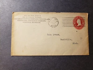 TORNADO INSURANCE, HASTINGS to NASHVILLE, MICHIGAN 1913 Postal History Cover - Picture 1 of 2