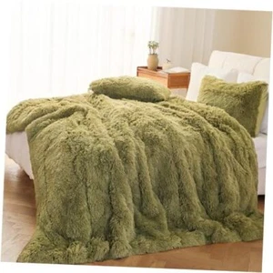 Fluffy Shaggy Duvet Cover Set King Size 3 Pieces King(104"x 90") Sage Green - Picture 1 of 7