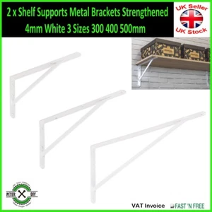 2 Supporti per mensole staffe in metallo rinforzate 4 mm bianche 3 misure 300 400 500 mm - Foto 1 di 4