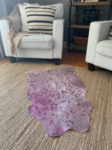 Pink Metallic Mini Cowhide Rug Average Size: 46"X 40" Pink Real Cowhide Rug - Picture 1 of 12