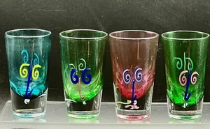 Set 4 Fineline Studios Art Glass Kerry Feldman 1993 Signed Shot Glasses Picasso - Picture 1 of 14