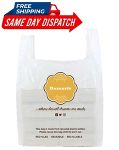 Vest Carrier Bags White Polythene Carry Bag for Desserts - 11" x 17" x 23" - Picture 1 of 1