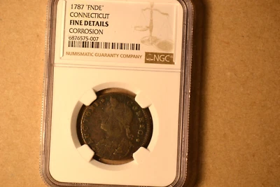 1787 Connecticut Copper- NGC Fine Details.  Corr.  Miller 32.5-aa. FNDE Variety. - Image 1 of 4