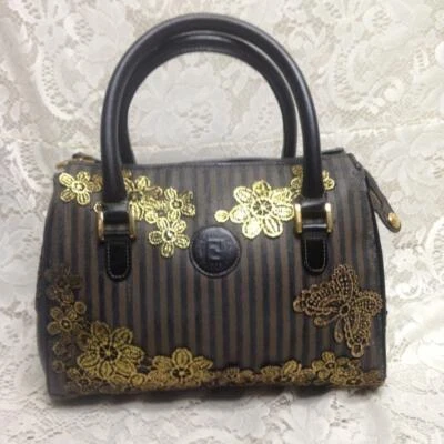 Authentic Fendi, Black Pekin Stripe Hand Bag 11in x 8.5in x 4in - Image 1 of 4