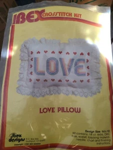 ibex pillow crosstitch kit Love Hearts Rainbow Vintage 1981 New NOS b5 - Picture 1 of 4