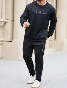 Tracksuit size Xl men Sweatshirt sweatpants jogger black 2 piece outfit - Picture 1 of 5