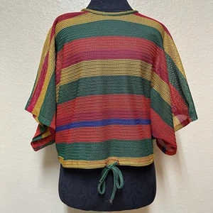 Zara Trafaluc Top Mesh Striped Size S Rasta Beachy Boho Hem Drawstring Oversized - Picture 1 of 7