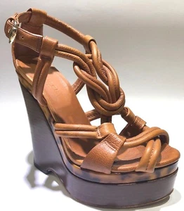 Gucci Women’s Wedges Tan Turtoise Heel Size Euro 36.5 Made In Italy - Picture 1 of 4