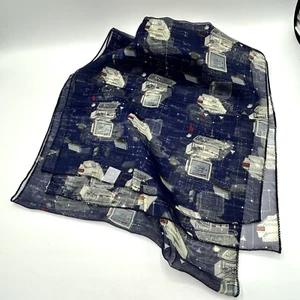 Vintage 1980er Polyester Schal Computer Drucker Pathways Technologies Streber durchsichtig blau - Bild 1 von 3