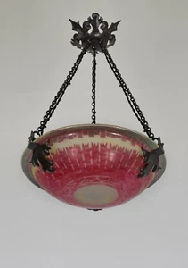 SCHNEIDER : FRENCH ART DECO PENDANT Le Verre Français cameo chandelier 1920s - Picture 1 of 12