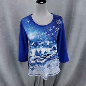 Quaker Factory Sweater Womens Small Seasons Greetings Beaded Winter Snow Holiday - Picture 1 of 9