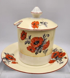 Condiment pot with under plate lemon/white red poppies C&E Ltd c1920s-30s - Picture 1 of 13