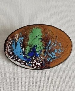 Vintage 70s Enamel Copper Brooch - Picture 1 of 6