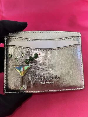 Cartera tarjetero Martini adornada Kate Spade agitada no agitada plateada Foto 1 de 4