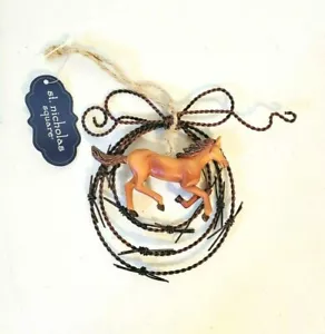 Ornamento cavallo western quadrato San Nicola 5" x 4" nuovo con etichetta - Foto 1 di 3