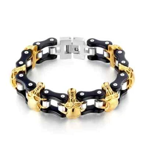 Non Mainstream Minimalist Skull Skeleton Head Men's Motorcycle Chain Bracelet - Picture 1 of 10