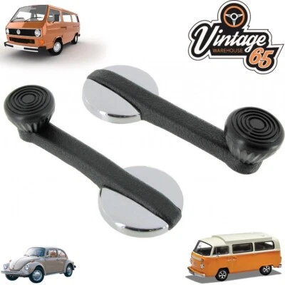 Par de manijas enrolladoras clásicas Beetle Deluxe cromadas y negras Beetle Ghia T2 T3 T25 Foto 1 de 2