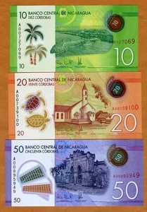 SET Nicaragua, 10;20;50 cordobas, 2014-2019, P-209-210-211 POLYMER UNC - Picture 1 of 2