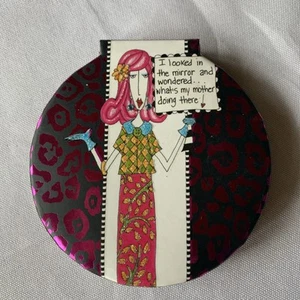 DOLLY MAMA COMPACT FOIL MIRROR 'I Looked In The Mirror…..Mother Doing There!’ - Picture 1 of 6