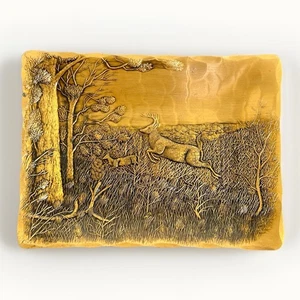 Vintage Natale Leesburg PA Handmade Bronze Tray Deer in Pine Forest Design - Picture 1 of 8