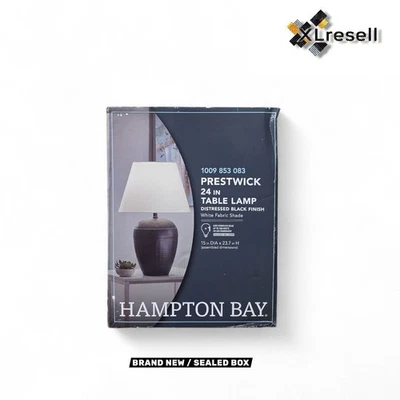 Hampton Bay Prestwick 23.75 in Black Table Lamp with White Linen Bell Shade - Image 1 of 4