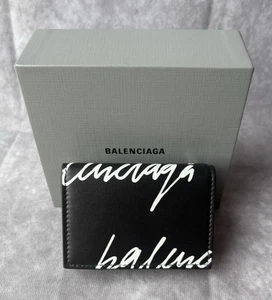 Cartera Balenciaga Triple Dinero en Efectivo Mini Negra - Cuero Escritura Logo Estampado Nueva con Etiquetas - Imagen 1 de 12