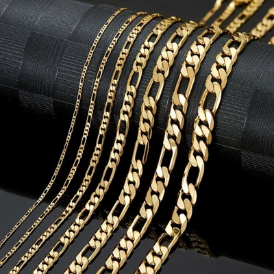 Collar de cadena de eslabones enchapados en oro de 14 quilates de acero inoxidable Figaro de 2,5-10 mm 20"/24" Foto 1 de 4