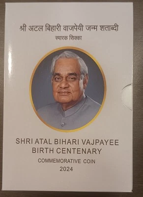 India 2024-B Birth Centenary Atal Bihari Vajpayee Proof Coin Set Of Rs 100  - Image 1 of 4