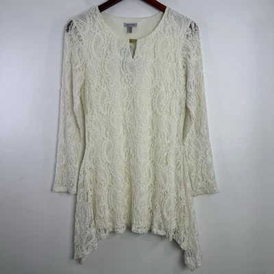 Top túnica Linea Domani encaje dobladillo asimétrico mangas largas para mujer talla M Boho hada Foto 1 de 4