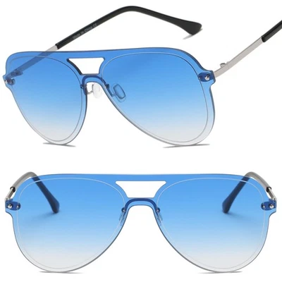 Óculos de sol estilo Air Force aparência clássica contemporânea escudo sem aro lente azul - Imagem 1 de 3