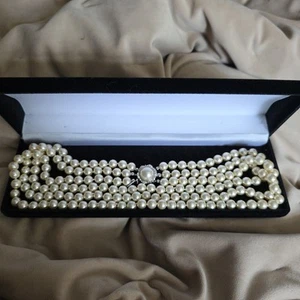 Vtg AUGUST WOODS Designer 3 Strand Glass Pearl Collar Necklace Layered Drape - Picture 1 of 13