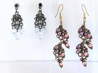 Dangle Earrings Lot Victorian Style Multi Color Gothic Chandelier Bronze Blue - Image 1 of 4