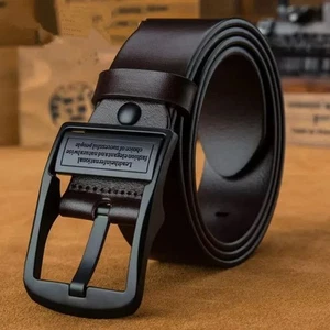 Cintura uomo vera pelle di mucca lusso stile designer metallo spilla fibbia vita - Foto 1 di 8