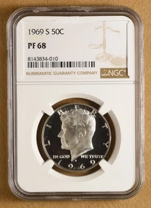 1969 S Proof Kennedy Silver Half Dollar NGC PF68 - Picture 1 of 2