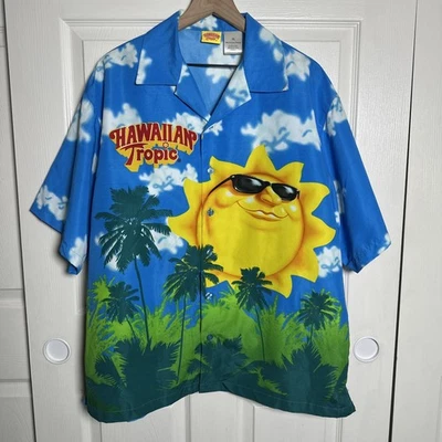 Hawaiian Tropic Blue Sky Happy Summer Sun Sunshine Camp Shirt Button Up Size XL - Image 1 of 4