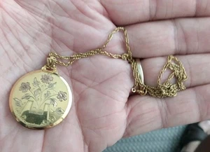 Vintage 10k signiert Gelb & Rotgold gefüllt rund Doppelbild Medaillon & Kette - Bild 1 von 10