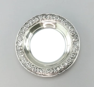 Como Nuevo Kirk Plata Esterlina Repousse Floral 5.5" Bon Plato Cuenco Botella Posavasos Foto 1 de 4