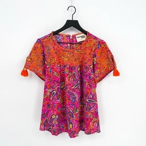 Savanna Jane Women's Small Bright Colorful Embroidered Paisley Tasseled Blouse - Picture 1 of 9