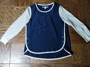 Diane Von Furstenberg DVF Tabatha Navy/Cream 100% Silk Long Sleeve Blouse size 4 - Picture 1 of 9